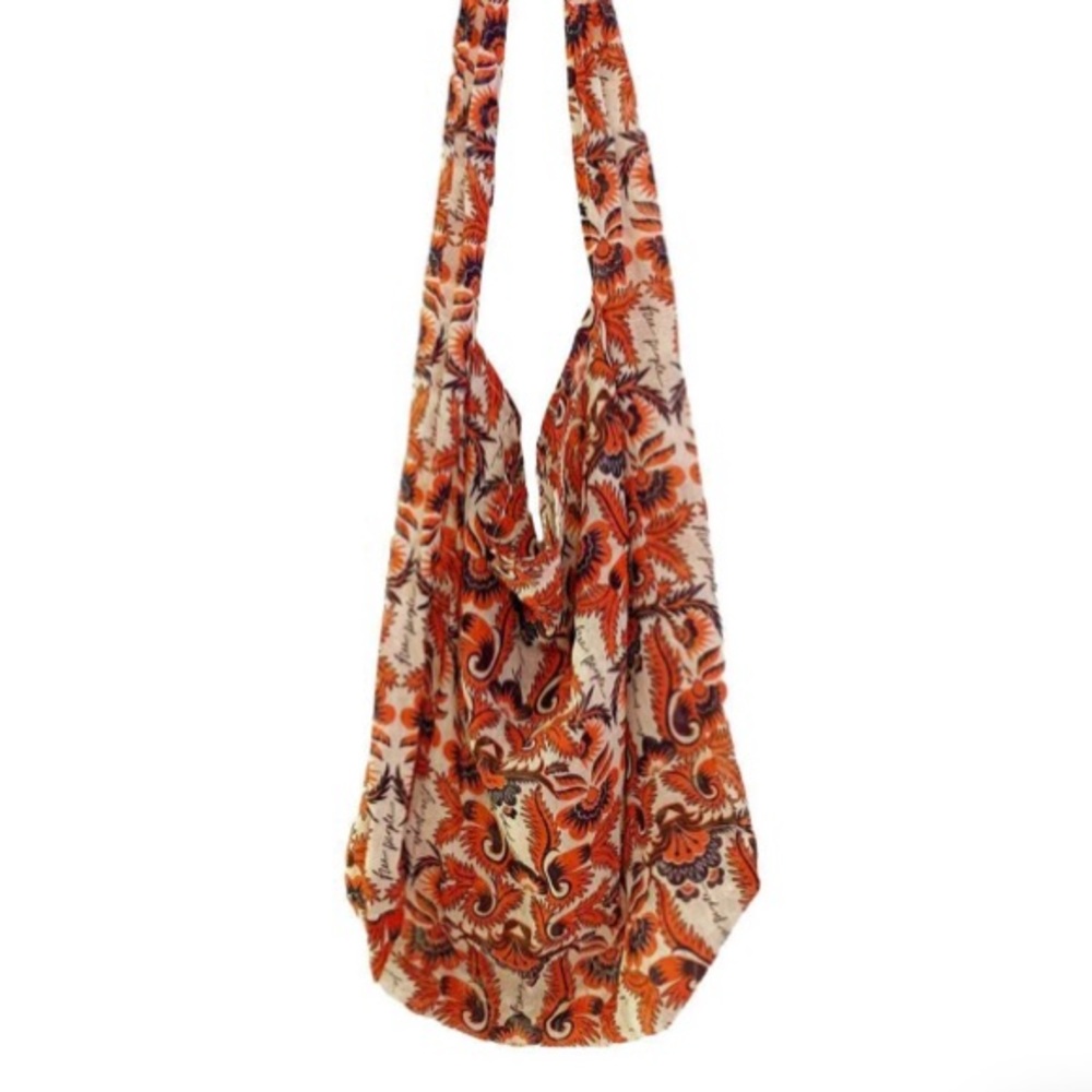 Free People Orange/Blue/Cream Lightweight Gauze Hobo Shopping Tote Reusable Bag